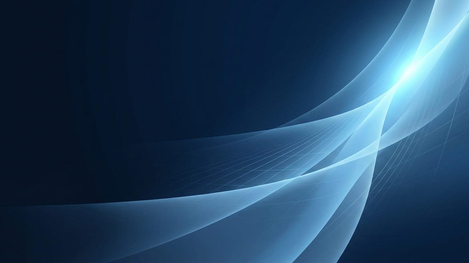 Abstract navy composition of smooth light-forms sweeping upward toward a bright ice-blue glow at the upper right, suggesting ascent
